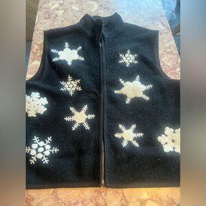 Lisa International Snowflake Black Boiled Wool Vest Large